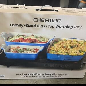 Chefman Family-Sized Glass Top Warming Tray - Blue